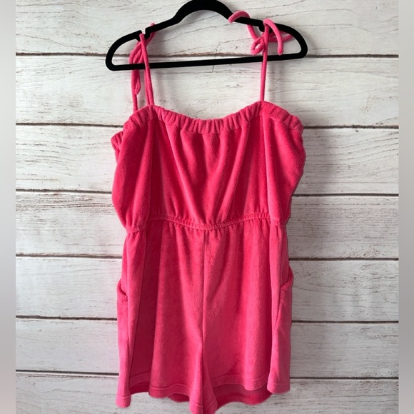 Cool Bay Pink Terry Cloth Swim Cover-Up Romper – XL Beach Summer Loungewear - Picture 2 of 9